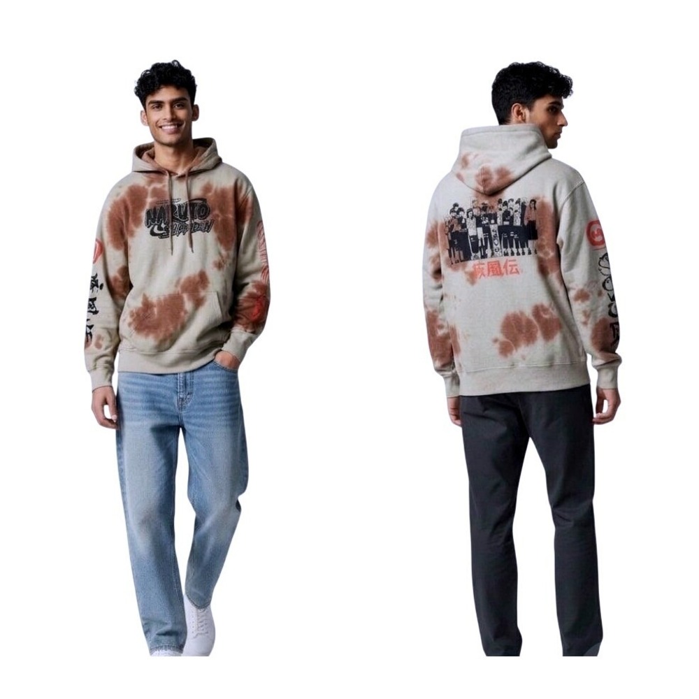 Naruto Shippuden Hoodie Size Medium Brown Tie Dye‎ Anime Manga Streetwear Skater